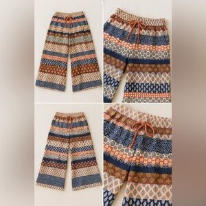 Joe B Boho Wide Leg Pants XS – Multicolor Patchwork Print Rayon Flowy Palazzo